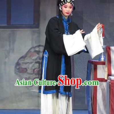 Chinese Ping Opera Dan Role Yu Gong Case Garment Costumes and Headdress Traditional Pingju Opera Distress Maiden Liu Cuiping Dress Apparels