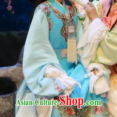 Chinese Shaoxing Opera Niche Jia Baoyu Apparels Dream of the Red Chamber Garment Costumes Yue Opera Young Male Blue Robe and Headpieces