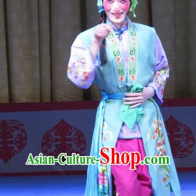 Chinese Ping Opera Clown Female Garment Costumes and Headdress Jie Nv Qiao Pei Traditional Pingju Opera Ugly Woman Dress Apparels