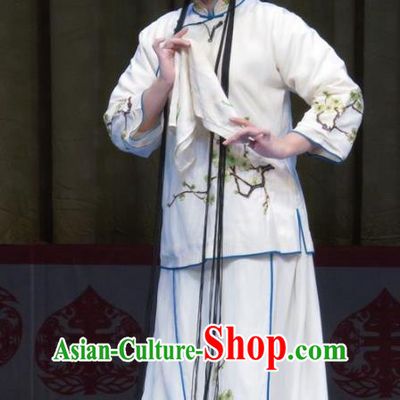 Chinese Ping Opera Hua Tan Garment Costumes and Headdress Jie Nv Qiao Pei Traditional Pingju Opera Actress Li Fengying White Dress Apparels