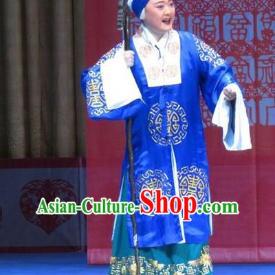 Chinese Ping Opera Old Dame Wang Garment Costumes and Headdress Jie Nv Qiao Pei Traditional Pingju Opera Dress Elderly Woman Apparels