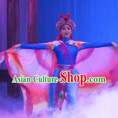 Chinese Ping Opera Xiaodan Costumes Apparels and Headdress Bao Gong San Kan Butterfly Dream Traditional Pingju Opera Fairy Dress Garment