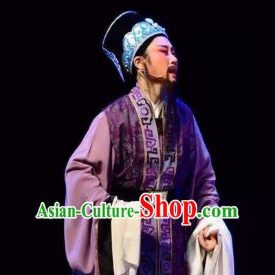 Chinese Yue Opera Ministry Councillor Apparels The Story of Hairpin Garment Shaoxing Opera Old Man Costumes and Headwear Complete Set