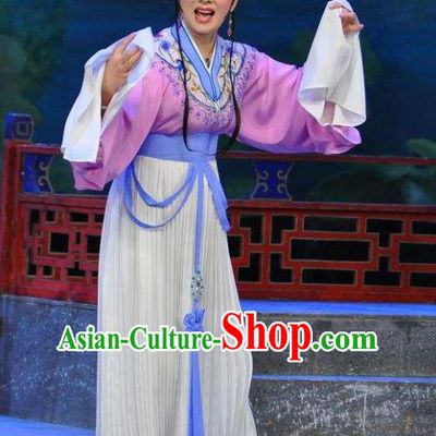 Chinese Shaoxing Opera Actress Dress Dream of the Red Chamber Yue Opera Costumes Apparels Maidservant Zi Juan Garment and Hair Jewelry