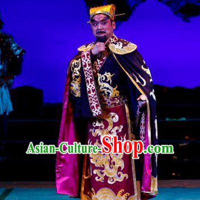 The Sword of Zhong Li Chinese Ping Opera Costumes and Headwear Pingju Opera Wu King Fu Chai Apparels Clothing