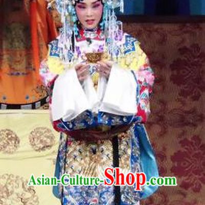 Chinese Ping Opera Hua Tan Embroidered Robe Costumes Apparels and Headdress Qian Kun Belt Traditional Pingju Opera Actress Dress Garment