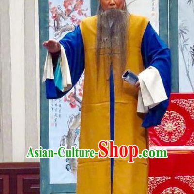 Yu He Qiao Chinese Ping Opera Elderly Male Costumes and Headwear Pingju Opera Old Gentleman Apparels Clothing