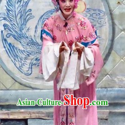 Chinese Ping Opera Noble Lady Ke Baozhu Costumes Yu He Qiao Apparels and Headpieces Traditional Pingju Opera Diva Actress Pink Dress Garment