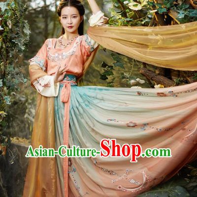 Chinese Traditional Flying Apsaras Dance Hanfu Dress Apparels Ancient Tang Dynasty Court Lady Historical Costumes for Women