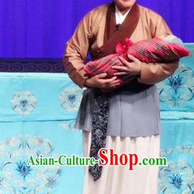 Chinese Ping Opera Old Female Servant Costumes The Wrong Red Silk Apparels and Headpieces Traditional Pingju Opera Pantaloon Dress Dame Garment