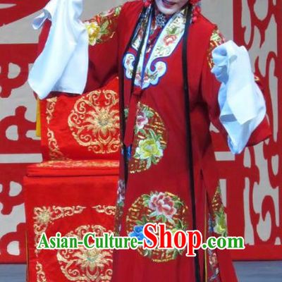 Chinese Ping Opera Bride Li Yue E Flower a Matchmaker Wedding Apparels Costumes and Headdress Traditional Pingju Opera Hua Tan Red Dress Garment