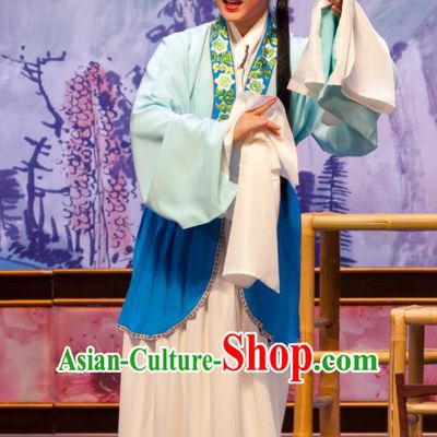 Chinese Ping Opera Fei Jie Apparels Tsing Yi Costumes and Headpieces Traditional Pingju Opera Distress Maiden Zhang Yuehua Dress Garment