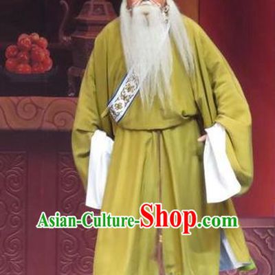 Yuan Yang Pu Chinese Ping Opera Old Man Costumes and Headwear Pingju Opera Laosheng Apparels Elderly Male Clothing