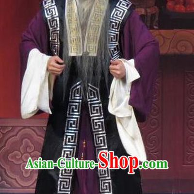 Yuan Yang Pu Chinese Ping Opera Landlord Costumes and Headwear Pingju Opera Laosheng Apparels Old Man Clothing