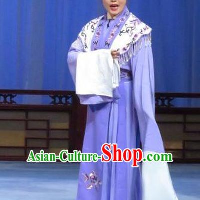 Chinese Ping Opera Young Lady Apparels Costumes and Headdress Yuan Yang Pu Traditional Pingju Opera Huadan Purple Dress Garment