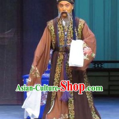 Yuan Yang Pu Chinese Ping Opera Old Man Costumes and Headwear Pingju Opera Laosheng Apparels Landlord Clothing