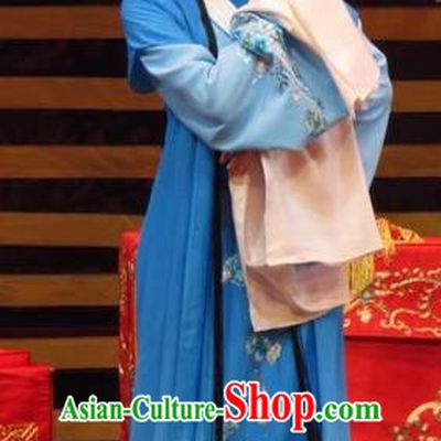 Chinese Ping Opera Huadan Apparels Costumes and Headpieces The Five Female Worshipers Traditional Pingju Opera Actress Yang Sanchun Blue Dress Garment