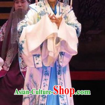 Chinese Ping Opera Yang Sanchun Apparels Costumes and Headdress The Five Female Worshipers Traditional Pingju Opera Hua Tan White Dress Garment