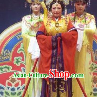 Chinese Ping Opera Goddess Queen Apparels Costumes and Headdress Legend of Love Traditional Pingju Opera Queen Mother Dress Garment