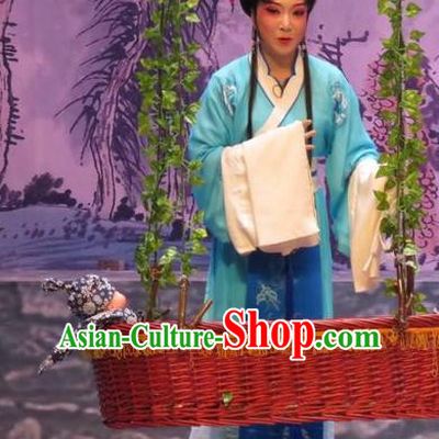 Chinese Ping Opera Country Female Apparels Costumes and Headpieces Legend of Love Traditional Pingju Opera Diva Blue Dress Garment