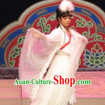 Chinese Ping Opera Actress Apparels Costumes and Headpieces Legend of Love Traditional Pingju Opera Diva Goddess White Dress Garment