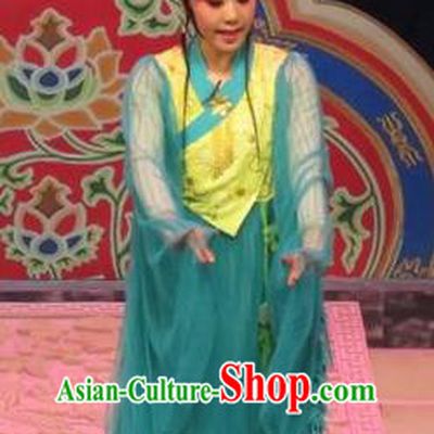 Chinese Ping Opera Hua Tan Apparels Costumes and Headpieces Legend of Love Traditional Pingju Opera Goddess Green Dress Garment