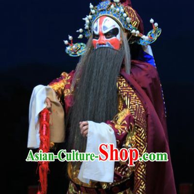 Linjiang Post Chinese Ping Opera Elderly Man Costumes and Headwear Pingju Opera Laosheng Apparels Clothing Official Zhang Tianjue Embroidered Robe