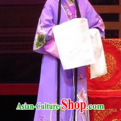 Chinese Ping Opera Diva Purple Apparels Costumes and Headpieces The Five Female Worshipers Traditional Pingju Opera Hua Tan Dress Garment