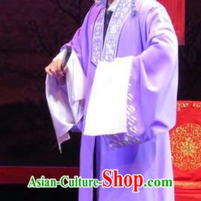 The Five Female Worshipers Chinese Ping Opera Scholar Purple Robe Costumes and Headwear Pingju Opera Xiaosheng Apparels Young Male Clothing
