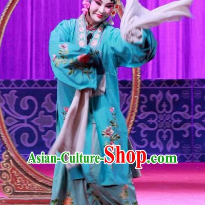 Chinese Ping Opera Actress Apparels Costumes and Headpieces Remember Back to the Cup Traditional Pingju Opera Diva Wang Yuying Blue Dress Garment
