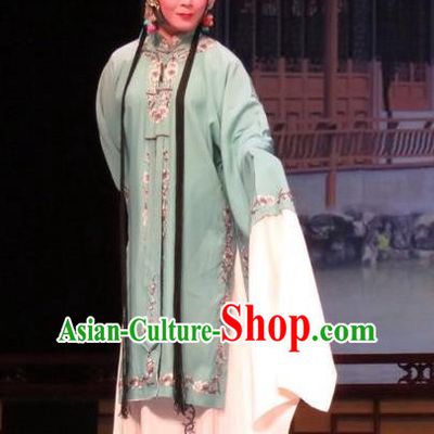 Chinese Ping Opera Huadan Actress Apparels Costumes and Headpieces Remember Back to the Cup Traditional Pingju Opera Green Dress Garment