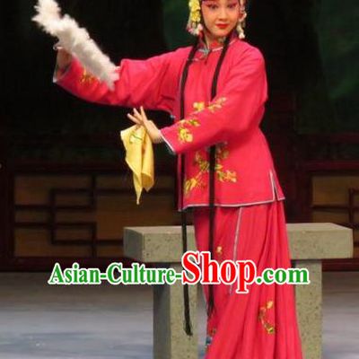 Chinese Ping Opera Young Female Apparels Costumes and Headdress Li Xianglian Selling Paintings Traditional Pingju Opera Diva Red Dress Garment