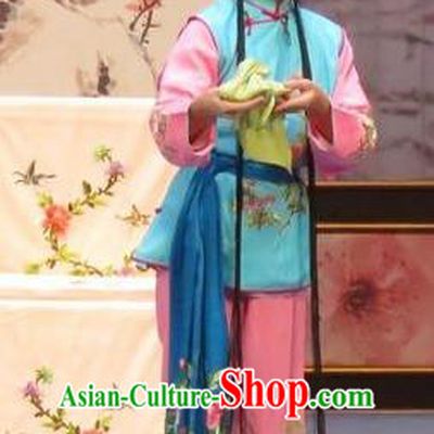 Chinese Ping Opera Young Lady Maidservant Apparels Costumes and Headdress Peach Blossom Temple Traditional Pingju Opera Xiaodan Dress Garment