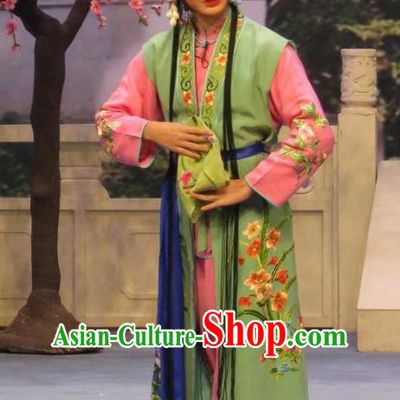 Chinese Ping Opera Young Lady Apparels Costumes and Headdress Peach Blossom Temple Traditional Pingju Opera Xiaodan Dress Maidservant Garment