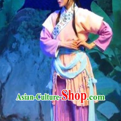 Chinese Ping Opera Young Lady Apparels Costumes and Headpieces Baoyu and Daiyu Traditional Pingju Opera Maidservant Hua Xiren Dress Garment