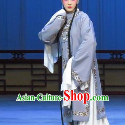 Chinese Ping Opera Diva Costumes Apparels and Headpieces Traditional Pingju Opera Young Female Grey Dress Garment
