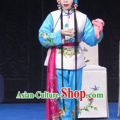 Chinese Ping Opera Young Lady Costumes Apparels and Headpieces Traditional Pingju Opera Xiaodan Maidservant Dress Garment