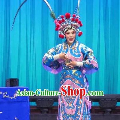 Chinese Ping Opera Blues Costumes Apparels and Headpieces Yang Bajie You Chun Traditional Pingju Opera Swordsplay Female Dress Garment