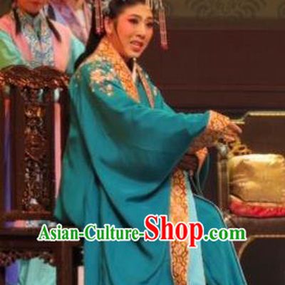 Chinese Ping Opera Noble Dame Apparels Costumes and Headpieces Baoyu and Daiyu Traditional Pingju Opera Female Green Dress Garment