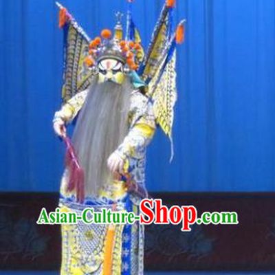 San Kan Yu Mei Chinese Ping Opera Laosheng Costumes and Headwear Pingju Opera Apparels Clothing General Liu Tianhua Kao Armor Suit with Flags