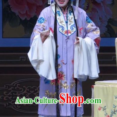Chinese Ping Opera Diva Liu Jinding Apparels Costumes and Headpieces Traditional Pingju Opera San Kan Yu Mei Hua Tan Purple Dress Garment