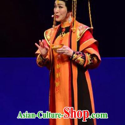 Chinese Ping Opera Queen Mother Costumes Apparels and Headdress Xiaozhuang Changge Traditional Pingju Opera Qing Dynasty Empress Dowager Dress Garment