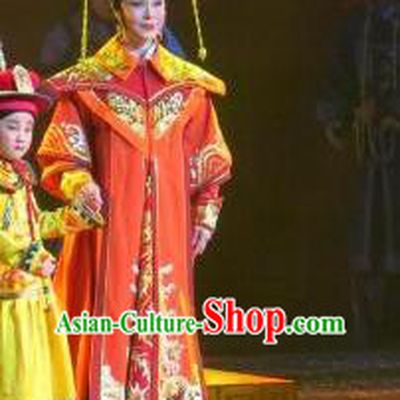 Chinese Ping Opera Qing Dynasty Empress Costumes Apparels and Headdress Xiaozhuang Changge Traditional Pingju Opera Actress Dress Queen Garment
