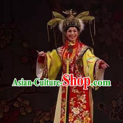 Chinese Ping Opera Actress Qing Dynasty Empress Costumes Apparels and Headdress Xiaozhuang Changge Traditional Pingju Opera Diva Dress Queen Garment