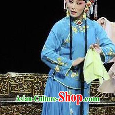 Chinese Ping Opera Diva Actress Costumes Apparels and Headpieces Embroidered Shoes Traditional Pingju Opera Hua Tan Blue Dress Garment