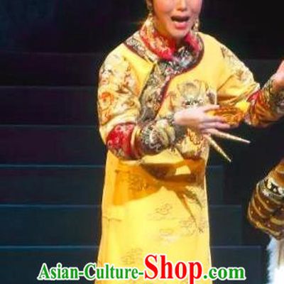 Chinese Ping Opera Qing Dynasty Queen Mother Costumes Apparels and Headdress Xiaozhuang Changge Traditional Pingju Opera Dress Empress Dowager Garment