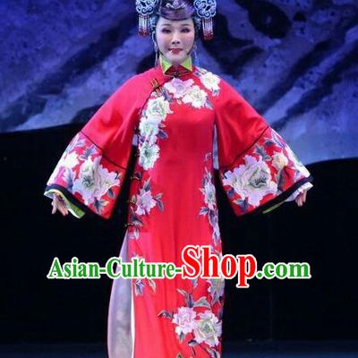 Chinese Ping Opera Diva Costumes Apparels and Headpieces Ji Yin Chuan Qi Traditional Pingju Opera Young Female Widow Leng Yuefang Red Dress Garment