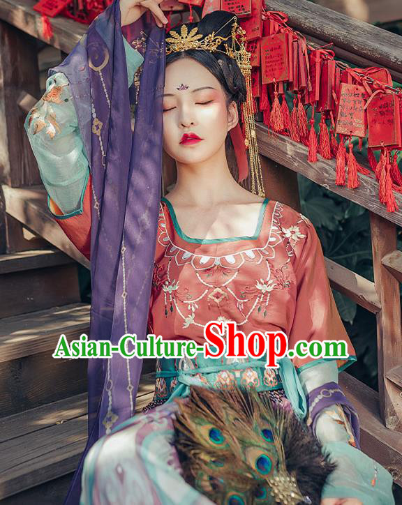 Chinese Traditional Tang Dynasty Hanfu Dress Ancient Royal Princess Embroidered Apparels Historical Costumes Chinese Traditional Tang Dynasty Hanfu Dress Ancient Royal Princess Embroidered Apparels Historical Costumes