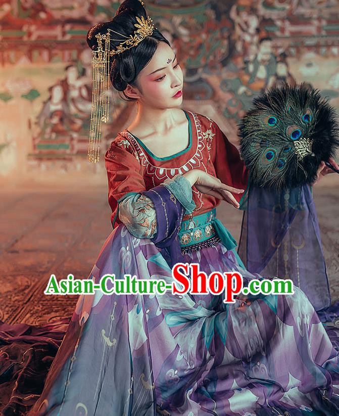 Chinese Traditional Tang Dynasty Hanfu Dress Ancient Royal Princess Embroidered Apparels Historical Costumes Chinese Traditional Tang Dynasty Hanfu Dress Ancient Royal Princess Embroidered Apparels Historical Costumes