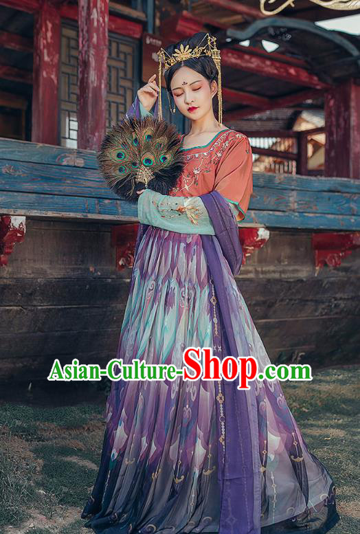 Chinese Traditional Tang Dynasty Hanfu Dress Ancient Royal Princess Embroidered Apparels Historical Costumes Chinese Traditional Tang Dynasty Hanfu Dress Ancient Royal Princess Embroidered Apparels Historical Costumes